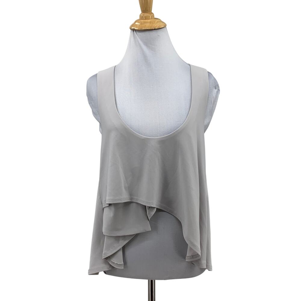 Sympli Tank Top Womens 4 Gray Asymmetrical Layered Scoop Neck Stretch Jersey